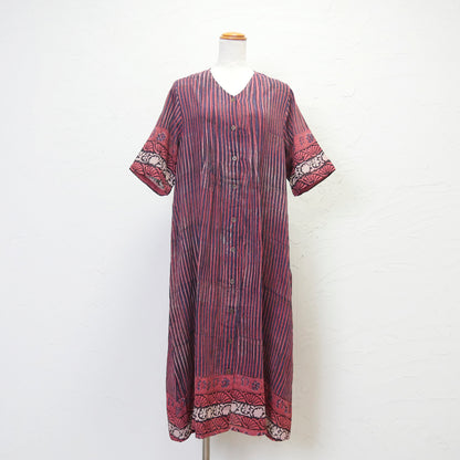 코튼 바그루 스트라이프 보태니컬 패널 프린트 셔츠 드레스