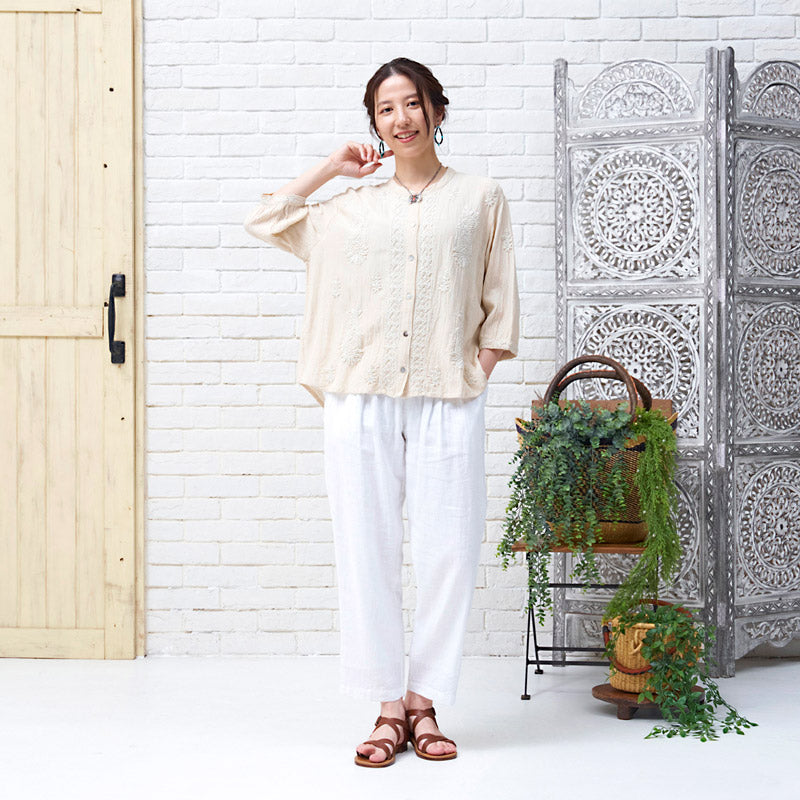 Linen-Blend Lucknow Embroidery Blouse N