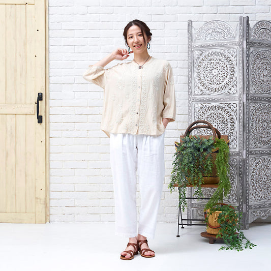 Linen-Blend Lucknow Embroidery Blouse N