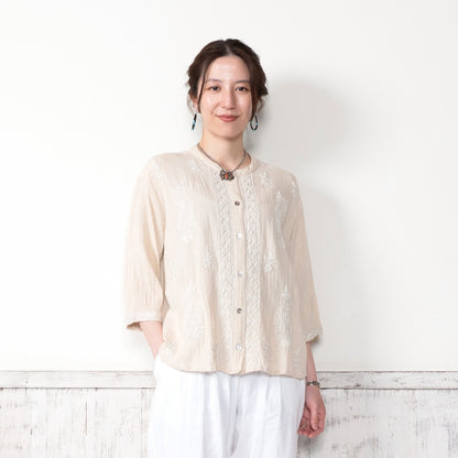 Linen-Blend Lucknow Embroidery Blouse N