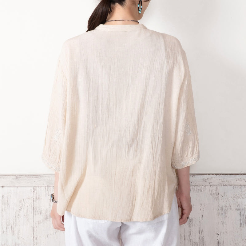 Linen-Blend Lucknow Embroidery Blouse N