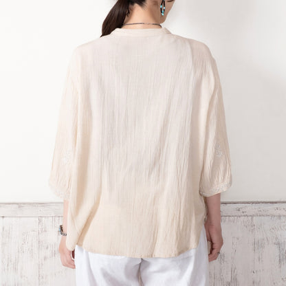 Linen-Blend Lucknow Embroidery Blouse N