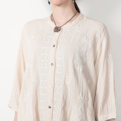 Linen-Blend Lucknow Embroidery Blouse N