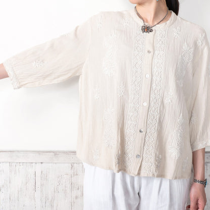 Linen-Blend Lucknow Embroidery Blouse N