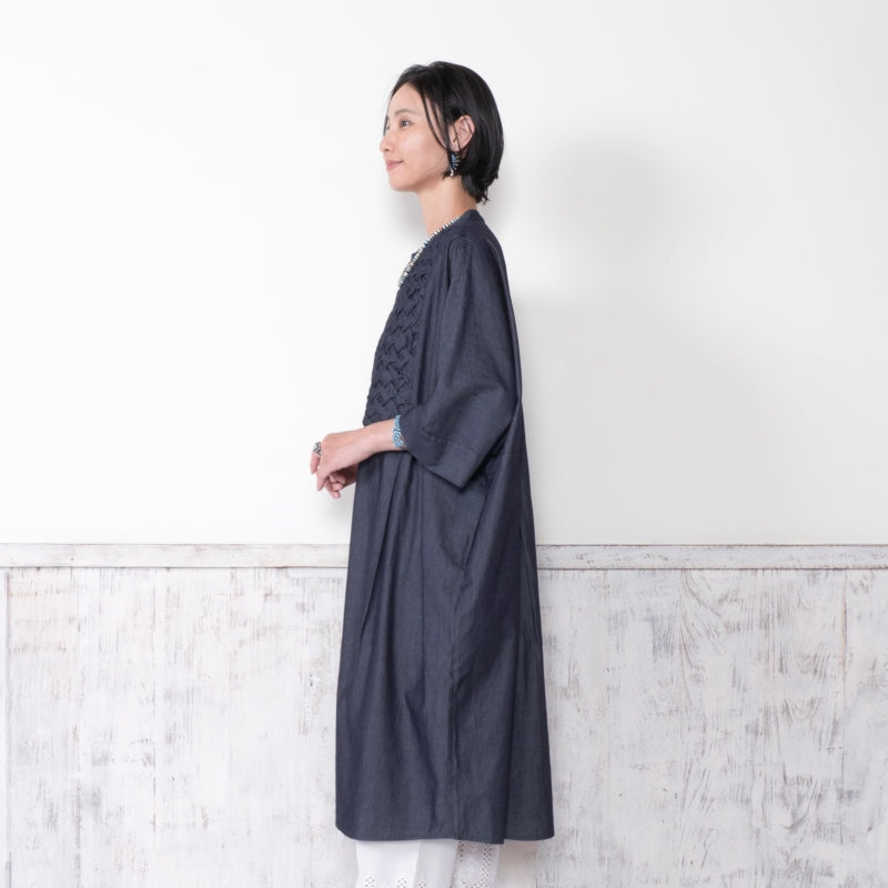 Denim Smocking Long Shirt