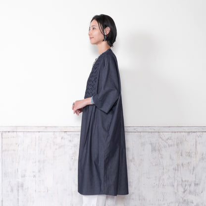 Denim Smocking Long Shirt