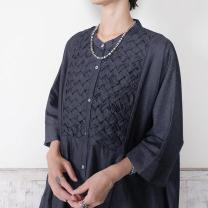 Denim Smocking Long Shirt