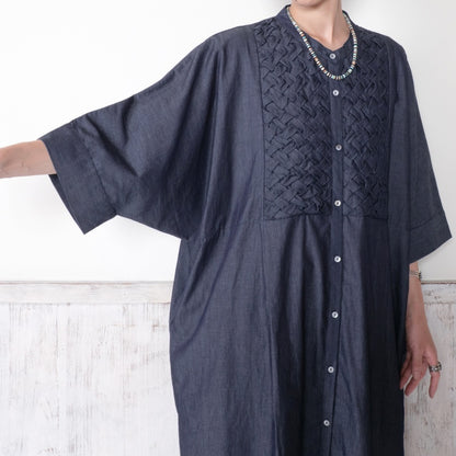 Denim Smocking Long Shirt