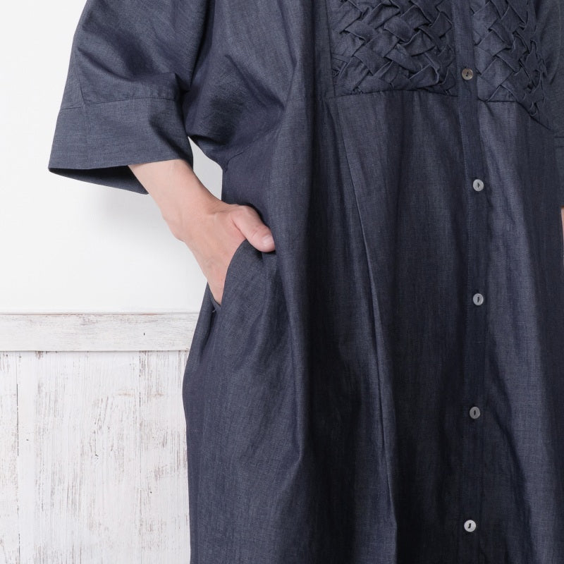 Denim Smocking Long Shirt