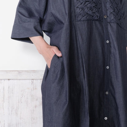 Denim Smocking Long Shirt