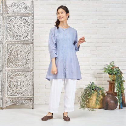 Lucknow Embroidery Front-Open Tunic Blouse