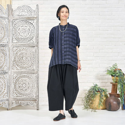 Cotton Linen Stripe Stone Wash Blouse