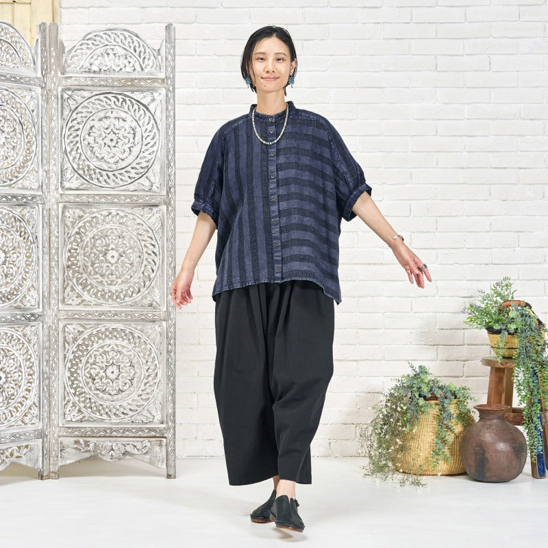 Cotton Linen Stripe Stone Wash Blouse