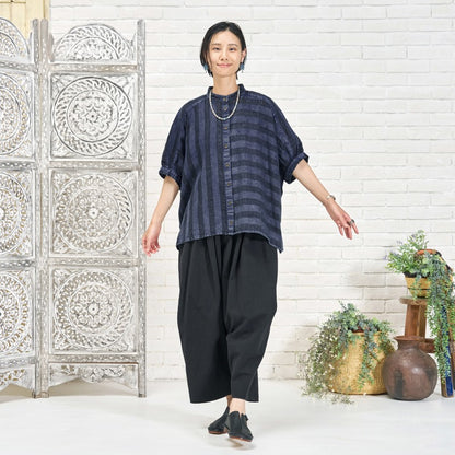 Cotton Linen Stripe Stone Wash Blouse