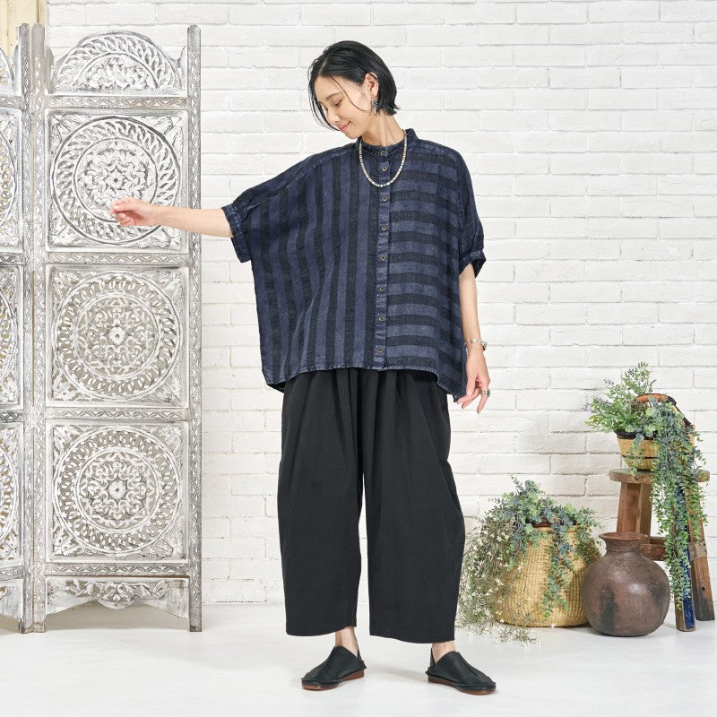 Cotton Linen Stripe Stone Wash Blouse