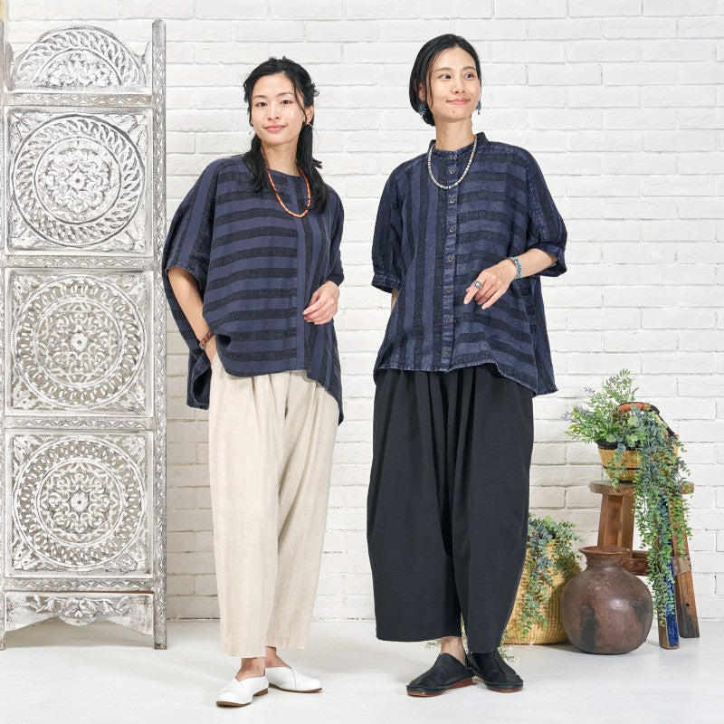 Cotton Linen Stripe Stone Wash Blouse