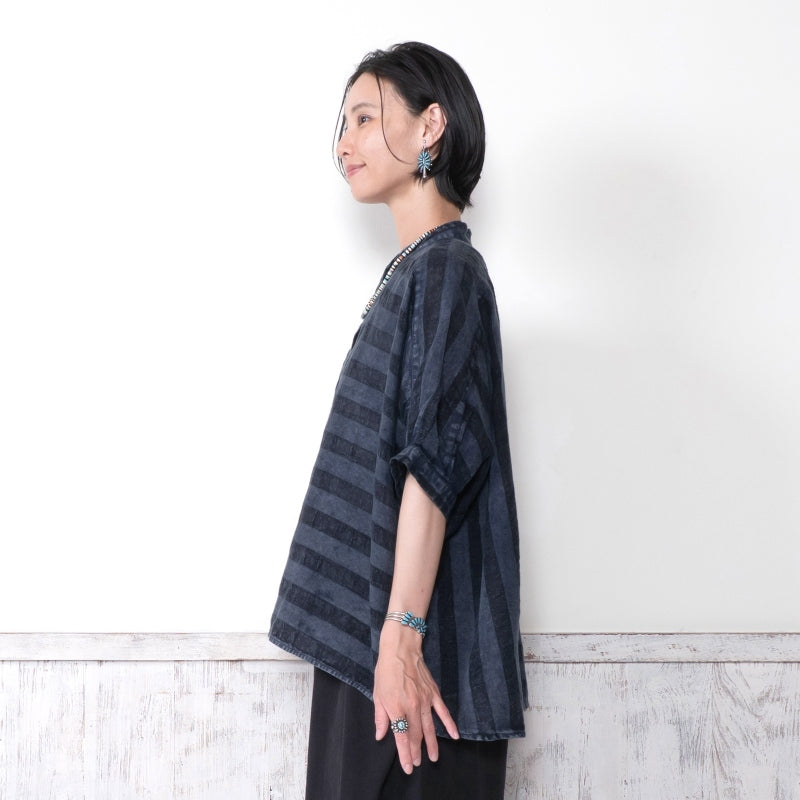 Cotton Linen Stripe Stone Wash Blouse