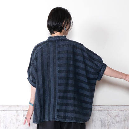 Cotton Linen Stripe Stone Wash Blouse