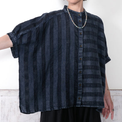 Cotton Linen Stripe Stone Wash Blouse