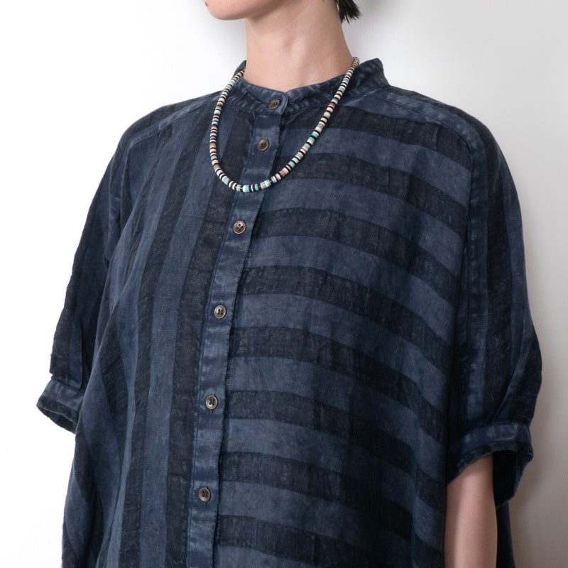 Cotton Linen Stripe Stone Wash Blouse