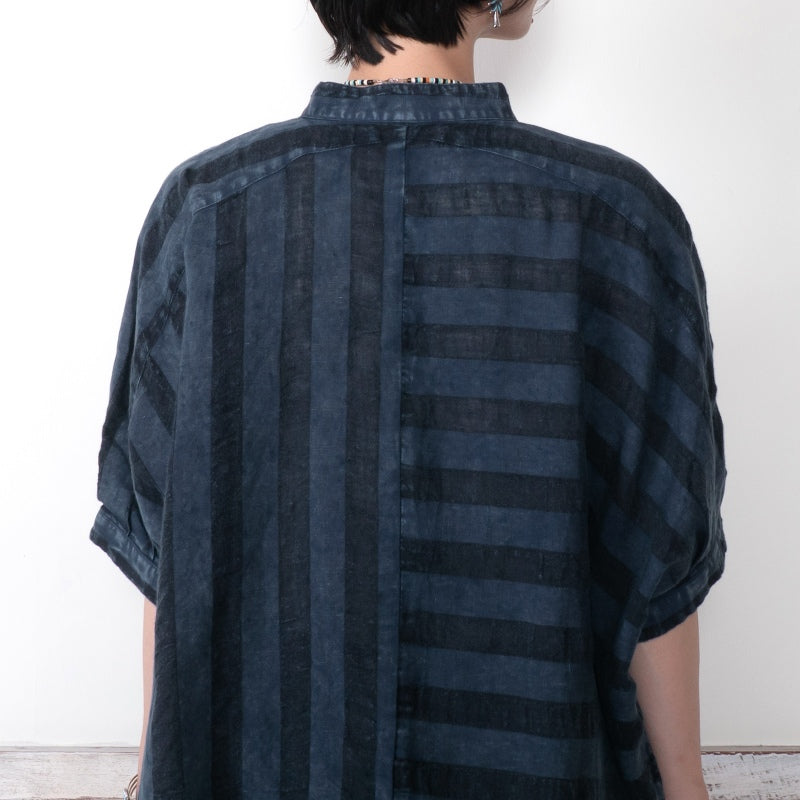 Cotton Linen Stripe Stone Wash Blouse