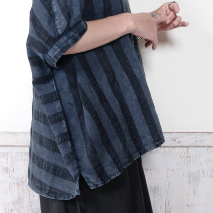 Cotton Linen Stripe Stone Wash Blouse