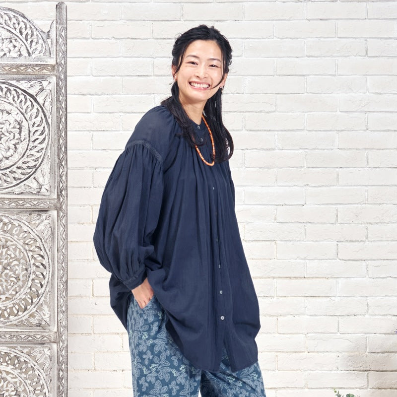 Cotton Gauze Shirring Gather Blouse