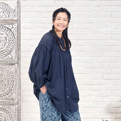 Cotton Gauze Shirring Gather Blouse
