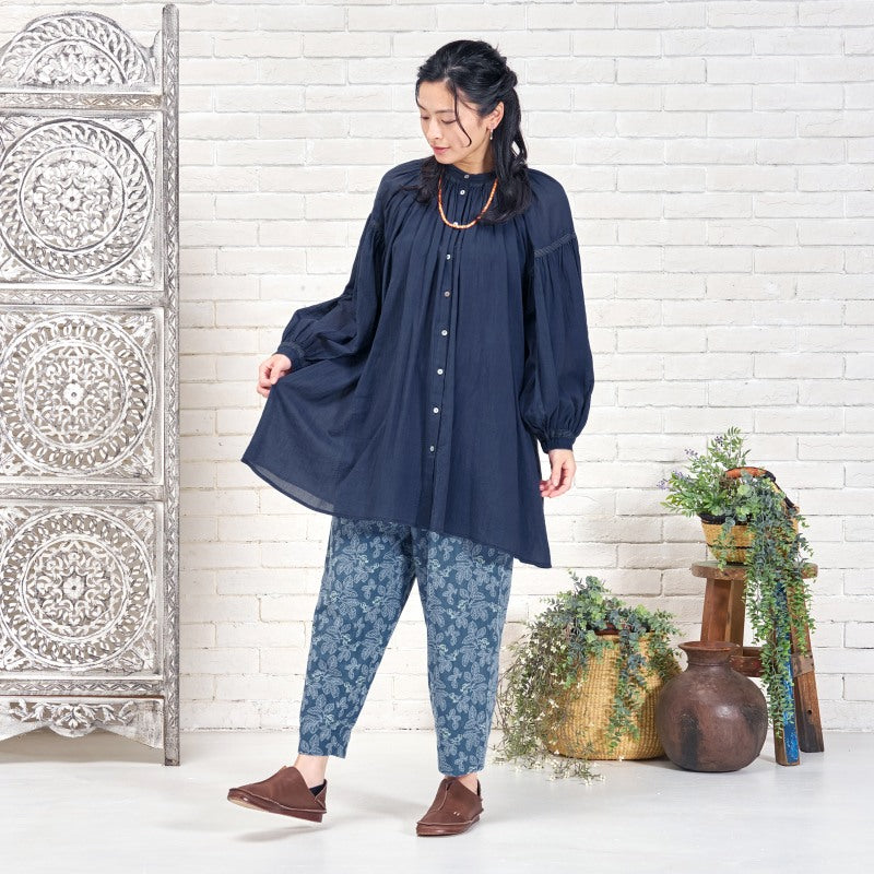 Cotton Gauze Shirring Gather Blouse