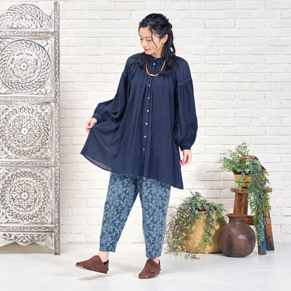 Cotton Gauze Shirring Gather Blouse