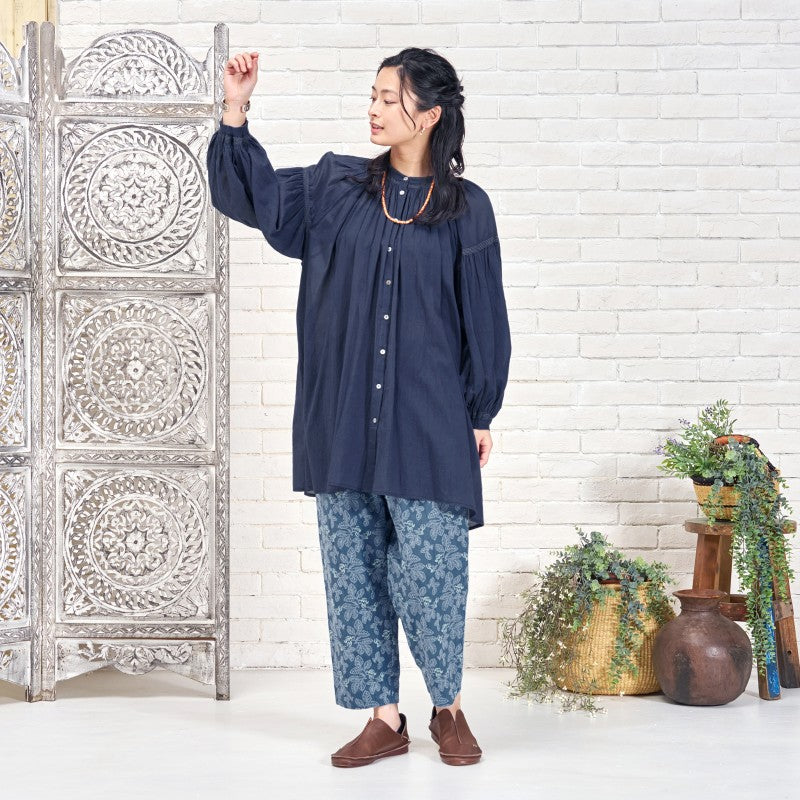 Cotton Gauze Shirring Gather Blouse