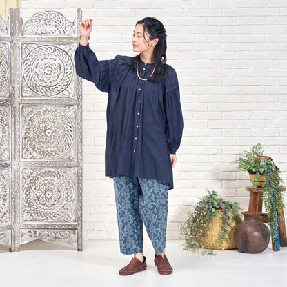 Cotton Gauze Shirring Gather Blouse