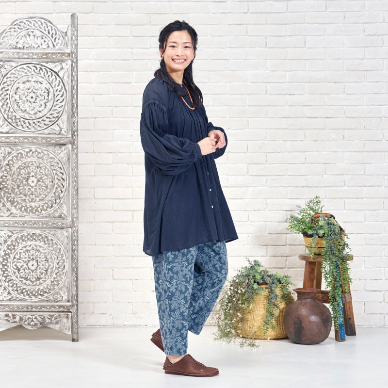 Cotton Gauze Shirring Gather Blouse