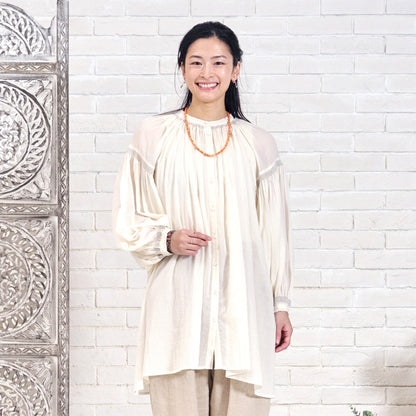Cotton Gauze Shirring Gather Blouse