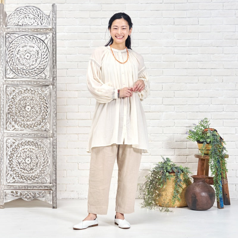 Cotton Gauze Shirring Gather Blouse