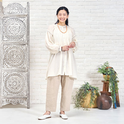 Cotton Gauze Shirring Gather Blouse