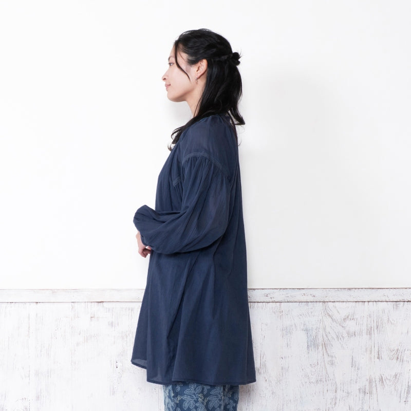 Cotton Gauze Shirring Gather Blouse