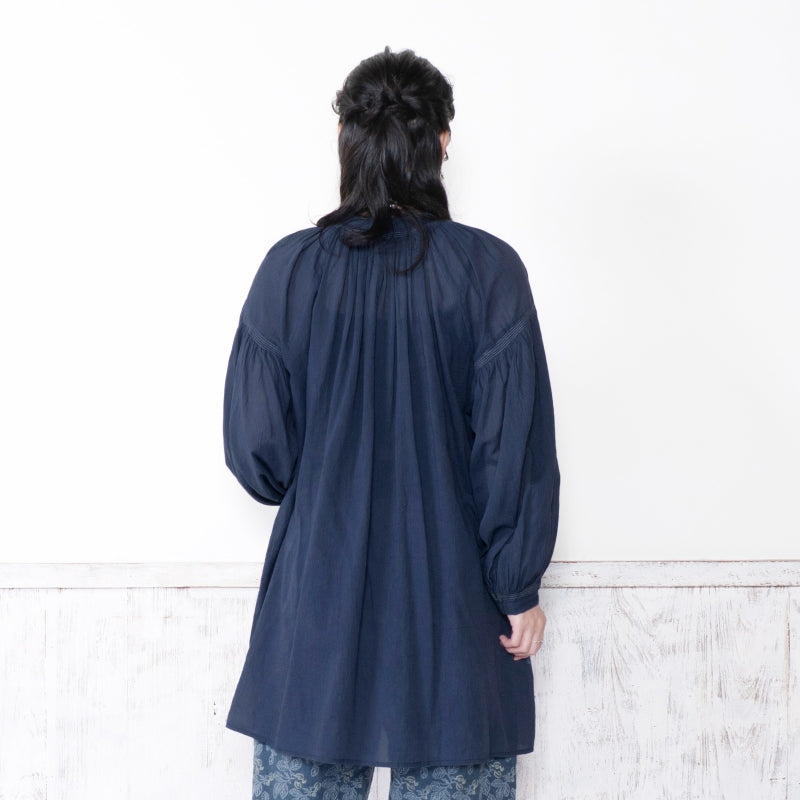 Cotton Gauze Shirring Gather Blouse