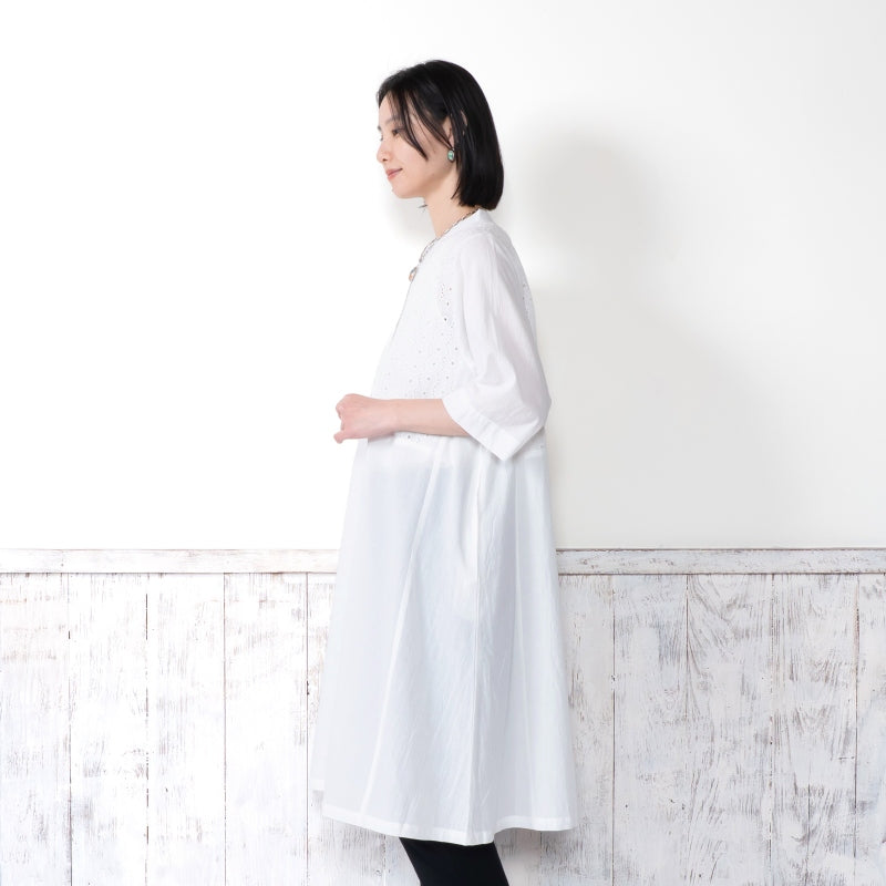 Cotton Dot Lace Combo Front Open Dress