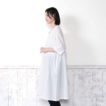 Cotton Dot Lace Combo Front Open Dress