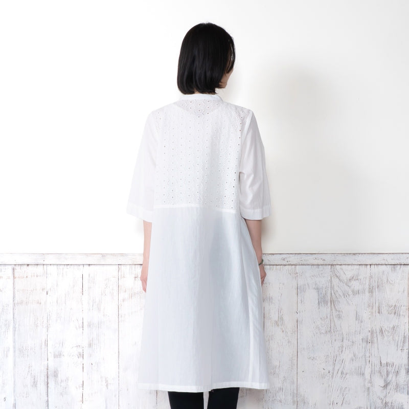 Cotton Dot Lace Combo Front Open Dress