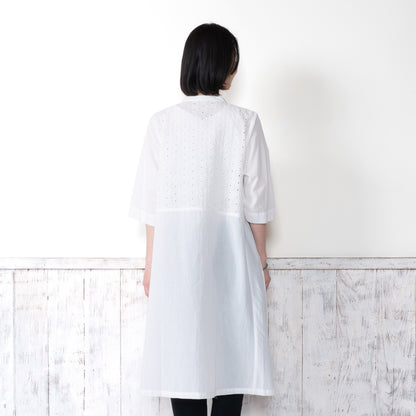 Cotton Dot Lace Combo Front Open Dress
