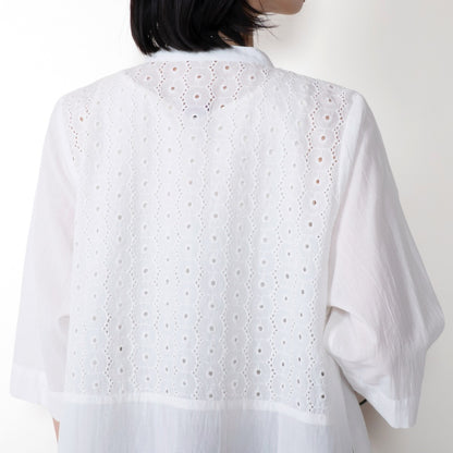 Cotton Dot Lace Combo Front Open Dress