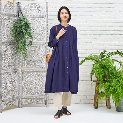 Linen-Blend Pintuck Front Open Dress