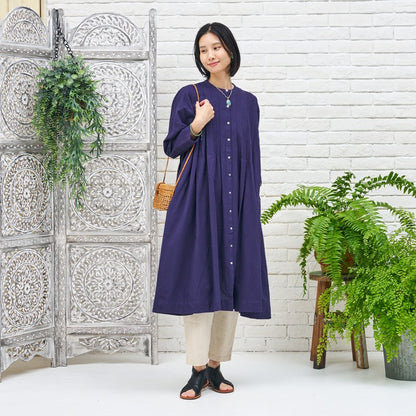 Linen-Blend Pintuck Front Open Dress