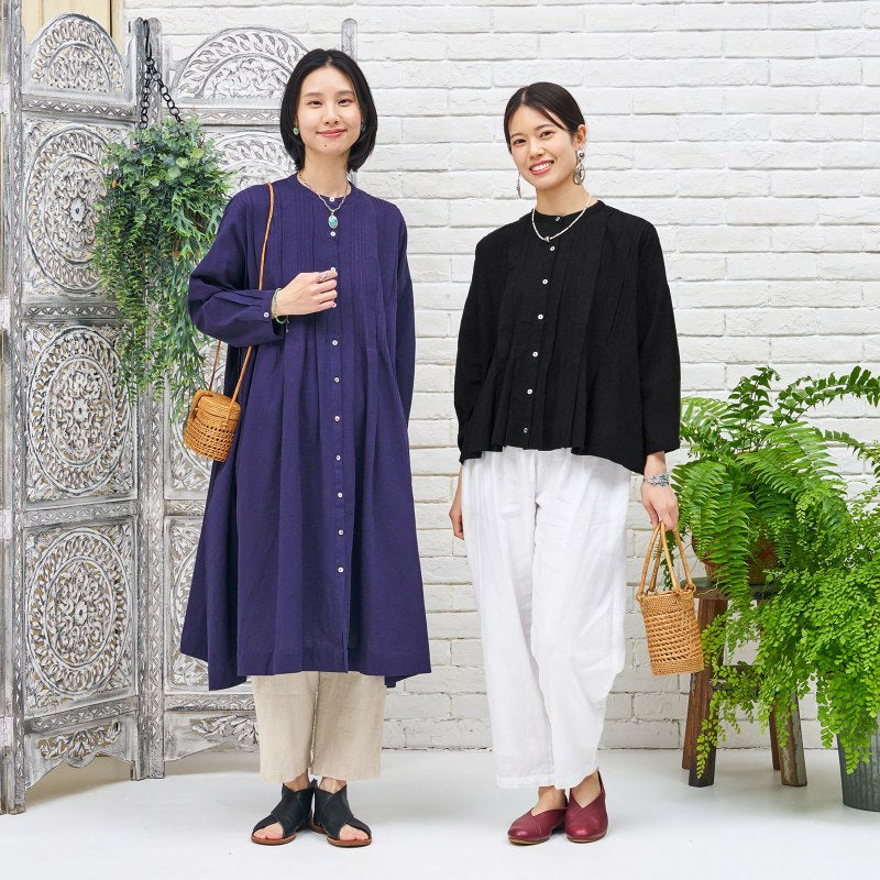 Linen-Blend Pintuck Front Open Dress