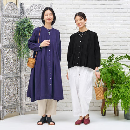 Linen-Blend Pintuck Front Open Dress