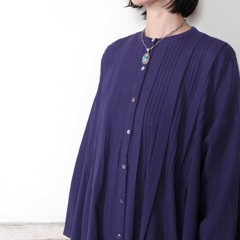Linen-Blend Pintuck Front Open Dress
