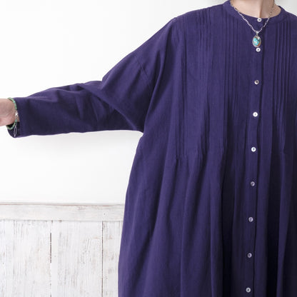 Linen-Blend Pintuck Front Open Dress