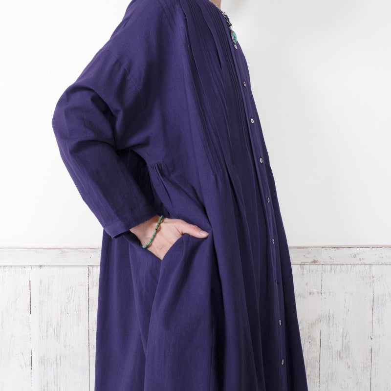 Linen-Blend Pintuck Front Open Dress